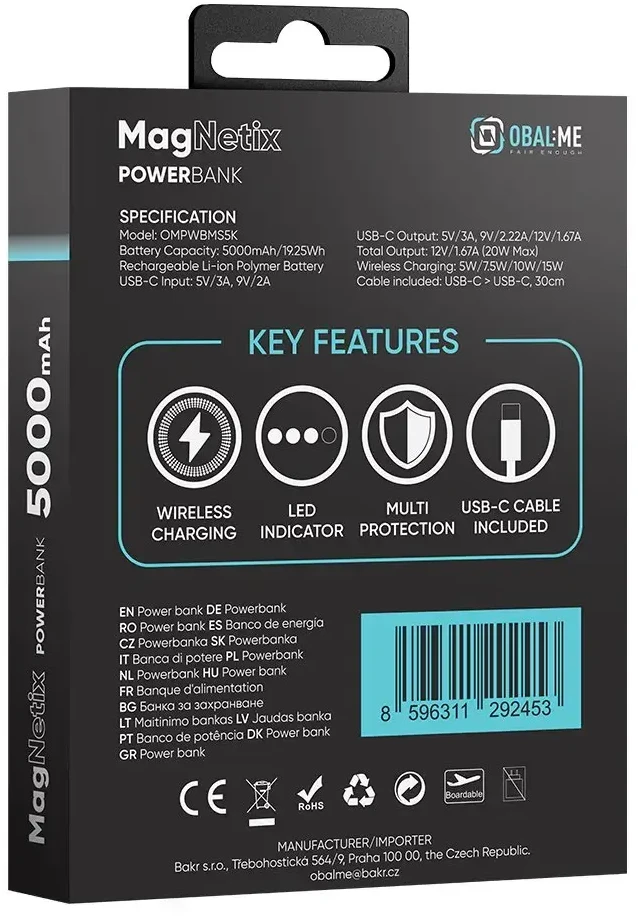 OBAL:ME MagNetix Powerbank 5000mAh juodos spalvos