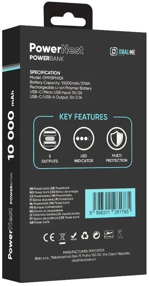 OBAL:ME PowerNest Powerbank 10000mAh juodos spalvos