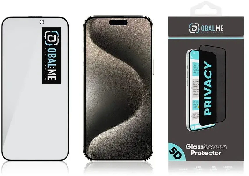OBAL:ME Privacy 5D grūdintas stiklas telefonui iPhone 15 Pro Max juodas (privatumo efektas)