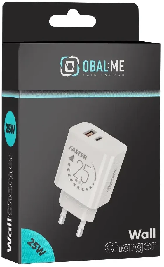OBAL:ME laidinis įkroviklis USB-A + USB-C 25W baltos spalvos