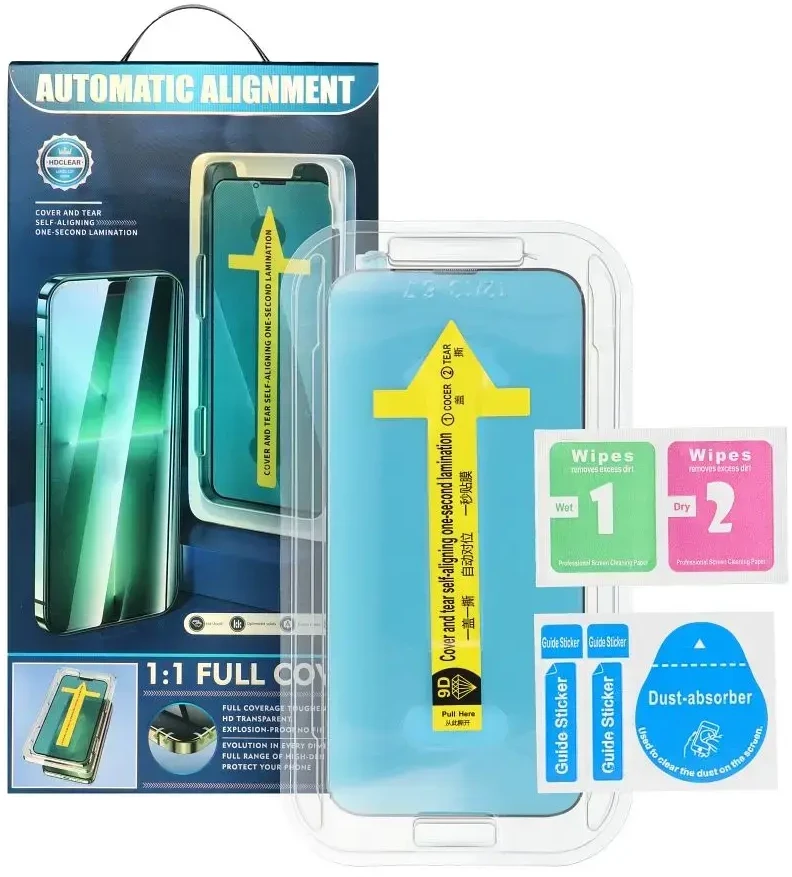Oem 5D Full Glue Tempered Glass for iPhone 15 PLUS with applicator juodas