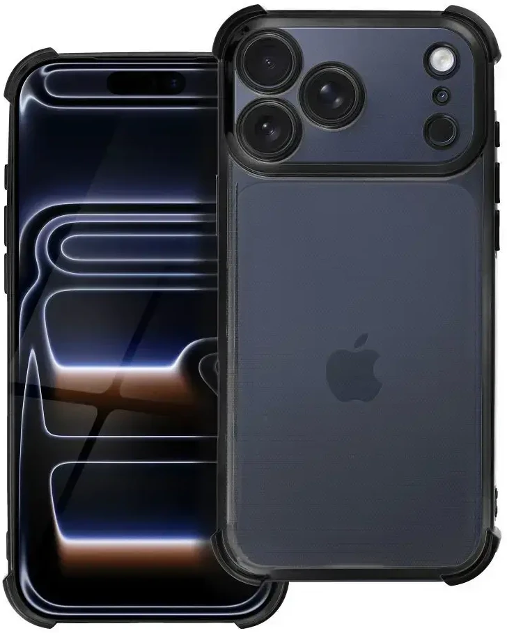 OEM dėklas, skirtas iPhone 17 Pro Max / 18 Pro Max (žemas kameros kraštas), atsparus smūgiams, elektro juodas