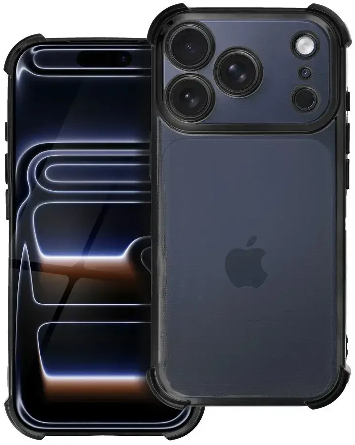 OEM dėklas, skirtas iPhone 17 Pro / 18 Pro (žemas kameros kraštas), atsparus smūgiams, elektro juodas