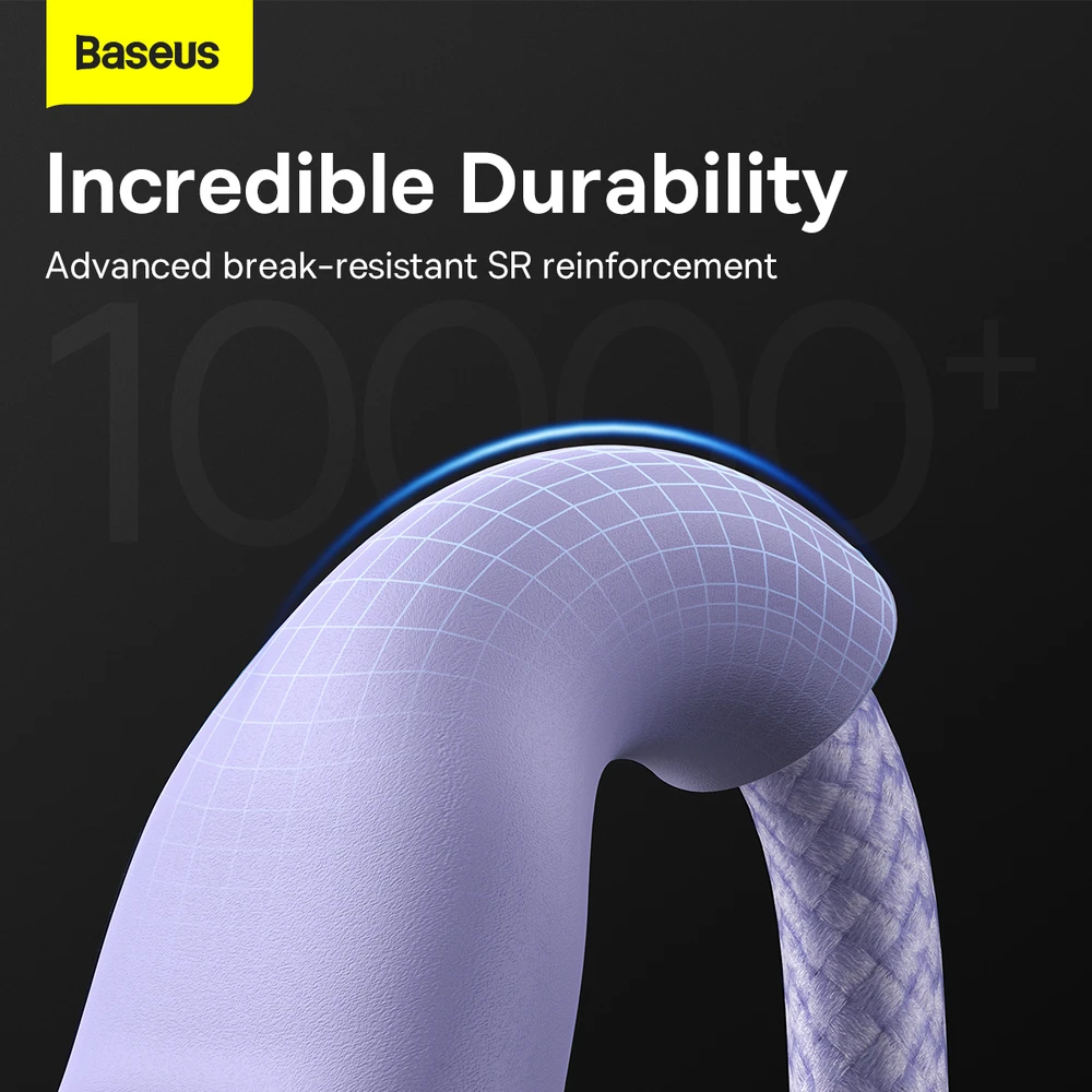 Baseus Flash Series 3 su 1-ben USB kabeliu, USB-C + mikro USB + Lightning, 100 W, 1.2 m (lila)