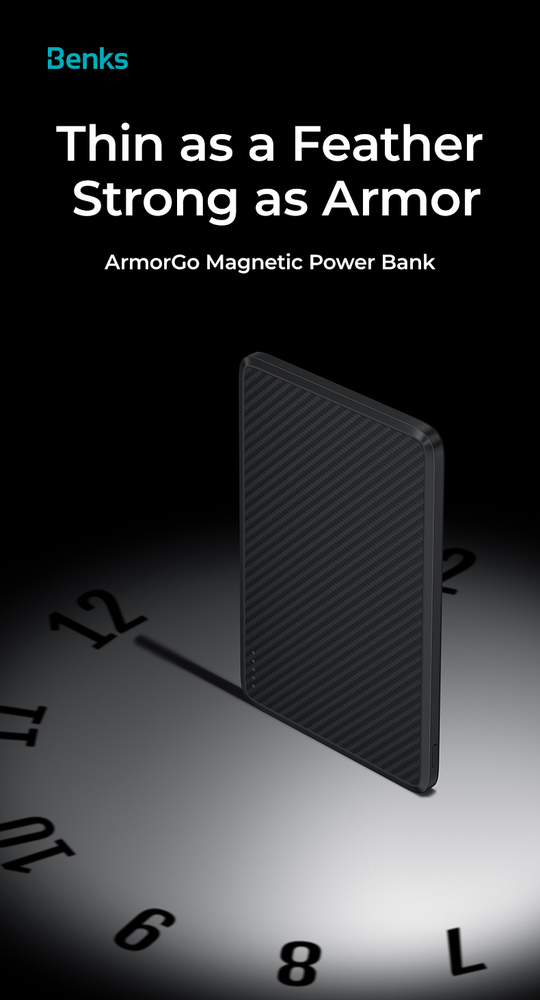 Oem Benks išorinė baterija 10000mAh MP16 ArmorGo – Type C – magnetinė su belaidžio įkrovimo funkcija, juodos spalvos