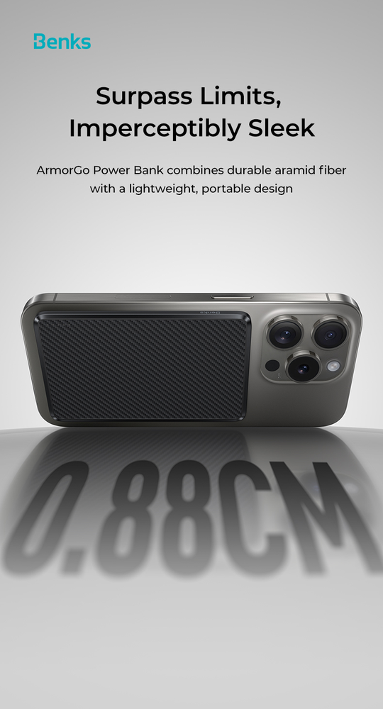 Oem Benks Power bank 10000mAh MP16 ArmorGo – Type C – magnetinė įkrovimo indukcija, juodos spalvos