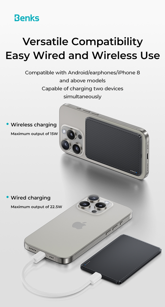 Oem Benks Power bank 10000mAh MP16 ArmorGo – Type C – magnetinė įkrovimo indukcija, juodos spalvos