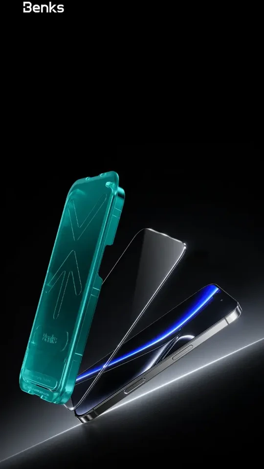 Benks apsauginis stiklas Glass Warrior Sapphire Coating (LS65) skirtas Apple iPhone 16 Pro Max juodos spalvos (Thin Edge)