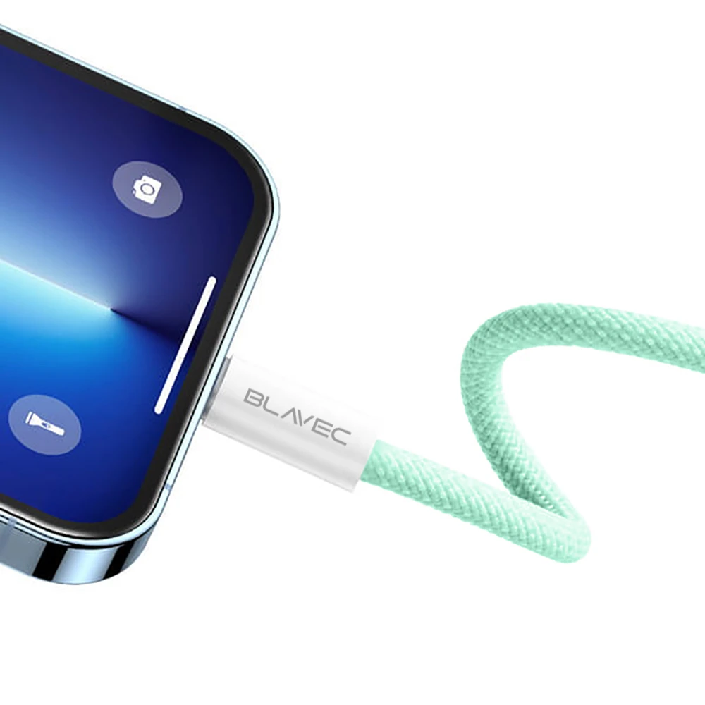 Oem Blavec kabelis Candy braided – USB į Lightning – 2,4A 2 metrai (CCA-UL24GN20) žalios spalvos