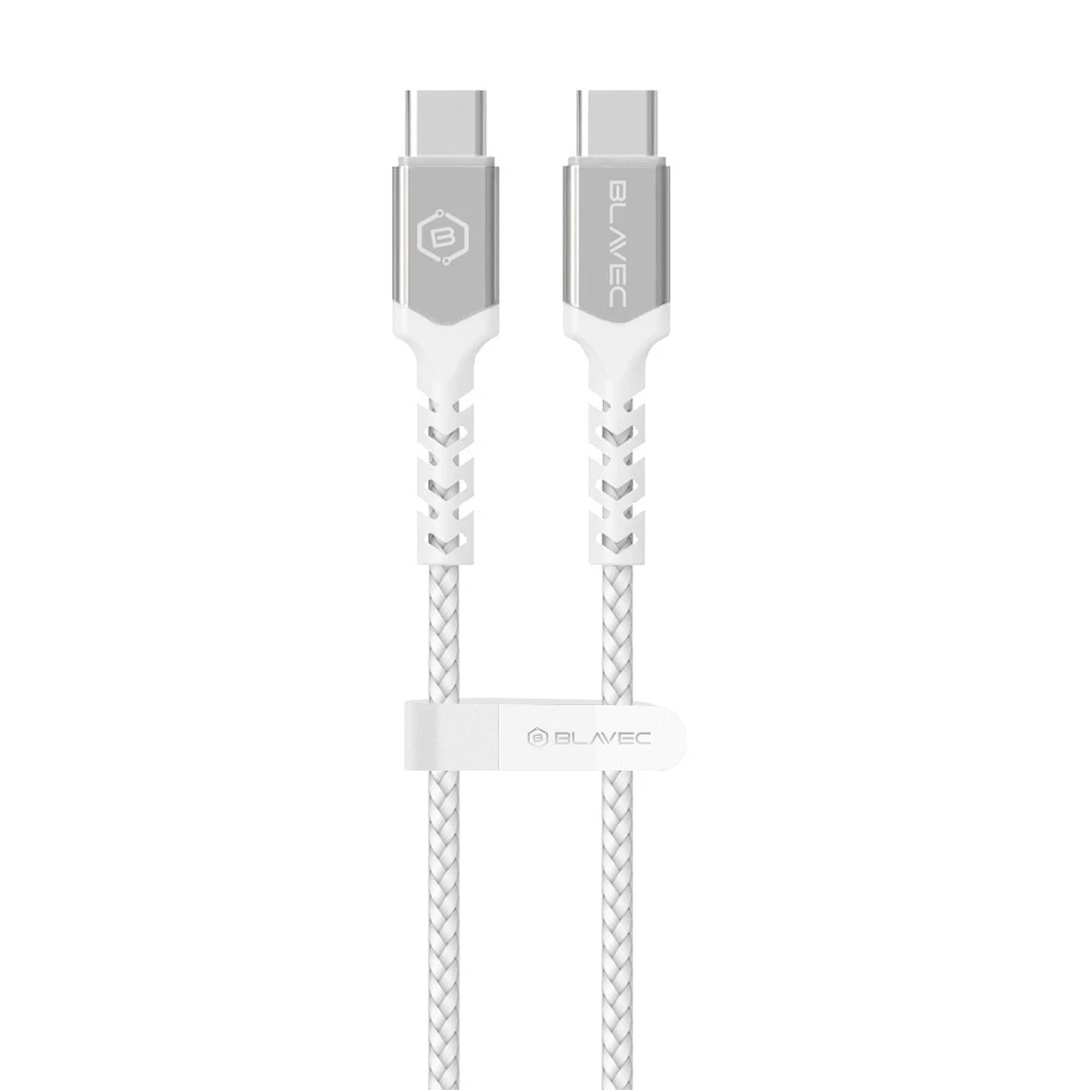 Blavec kabelis Raptor pintas – Type C į Type C – PD 60W 3A 3 metrai (CRA-CC3WS30) baltos-sidabrinės spalvos