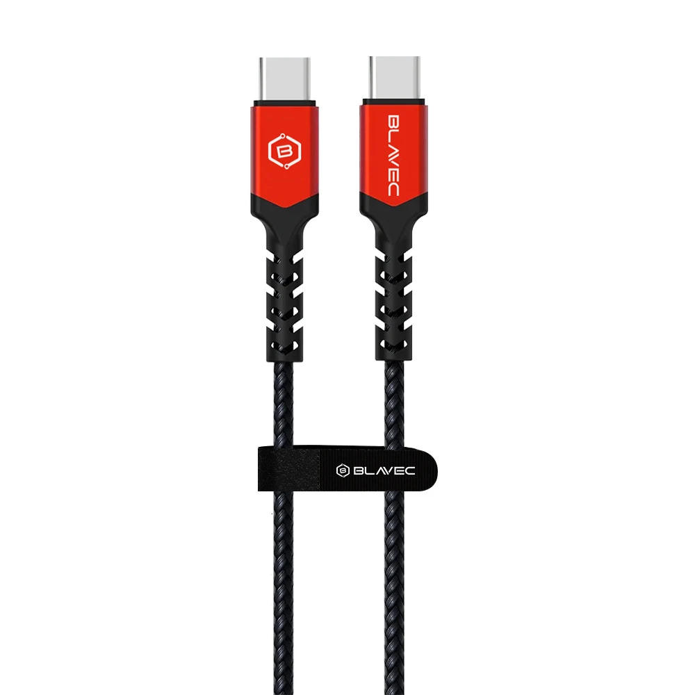 Oem Blavec kabelis Raptor pintas – Type C į Type C – PD 100W 5A 2 metrai (CRA-CC5BR20) juodos-raudonos spalvos