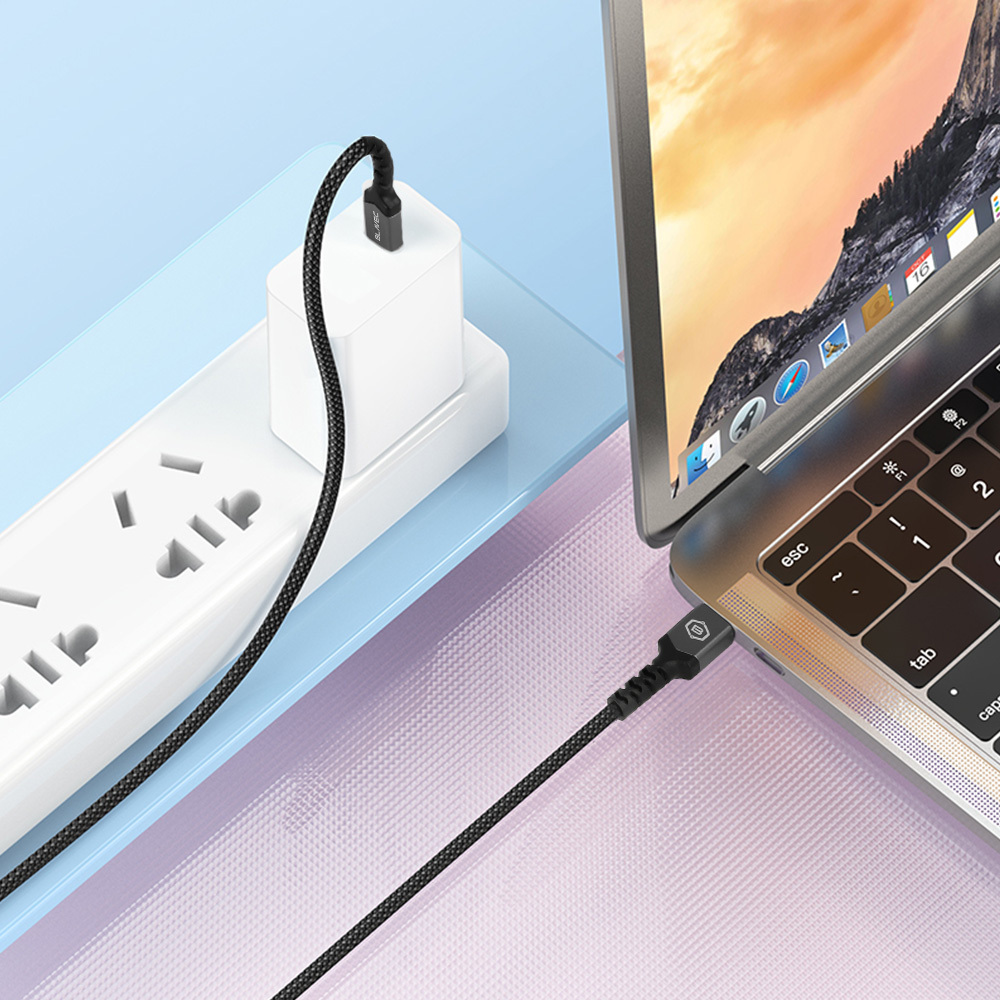 Oem Blavec kabelis Raptor braided – USB į Type C – PD 66W 6A 2 metras (CRA-UC6BG20) juodos spalvos-pilkos spalvos