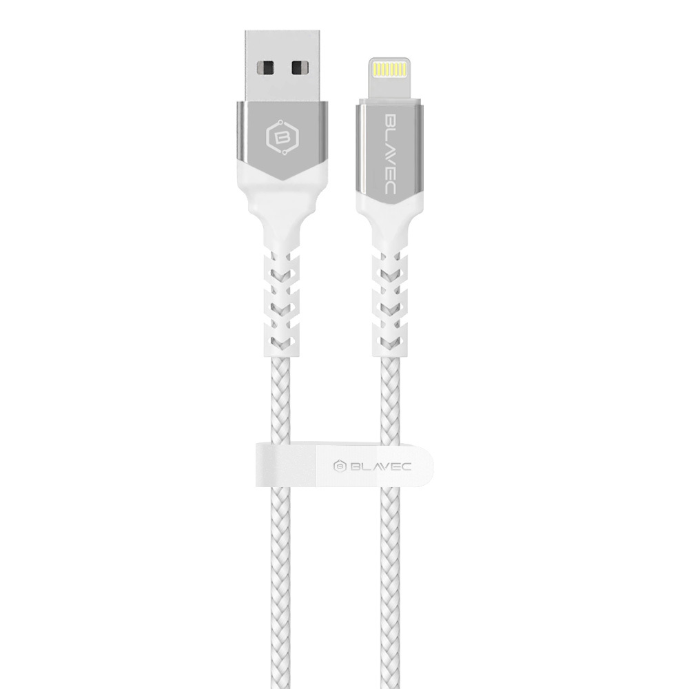 Blavec Cable Raptor pintas – USB į Lightning – 2A 3 metrai CarPlay (CRA-UL2WS30) baltas-sidabrinis