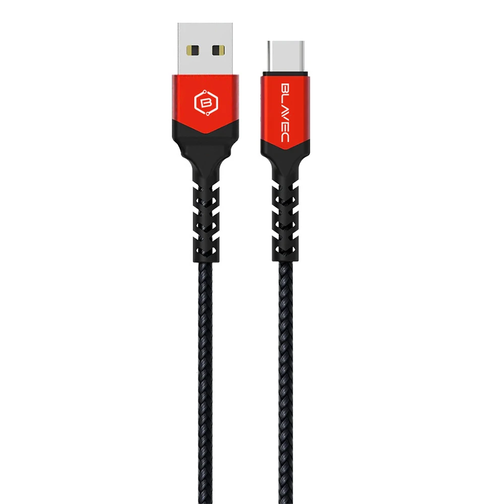 Blavec kabelis Raptor pintas – USB į Type C – 3A 0,5 m (CRA-UC3BR05) juodos-raudonos spalvos