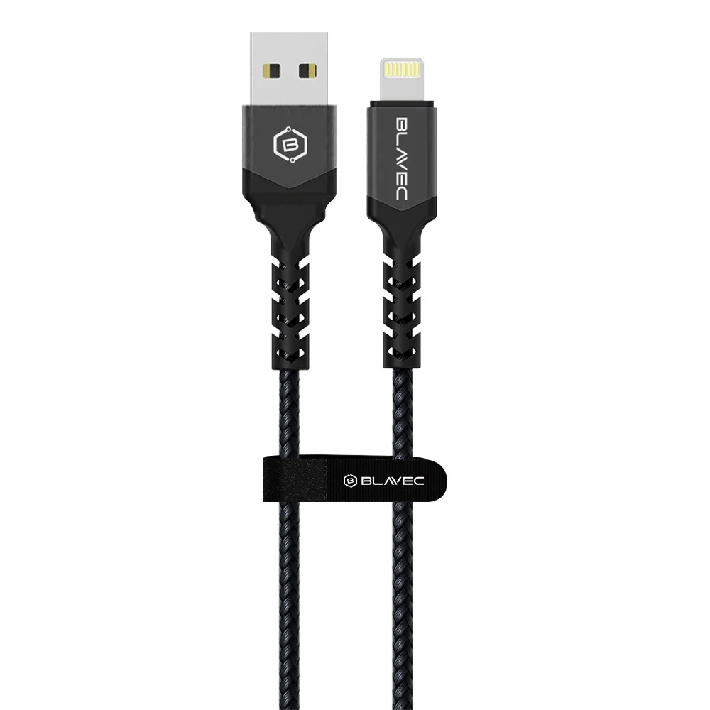Oem Blavec laidas Raptor pintas – USB į Lightning – 1,5A 2 m CarPlay (CRA-UL15BG20) juodos-pilkos spalvos