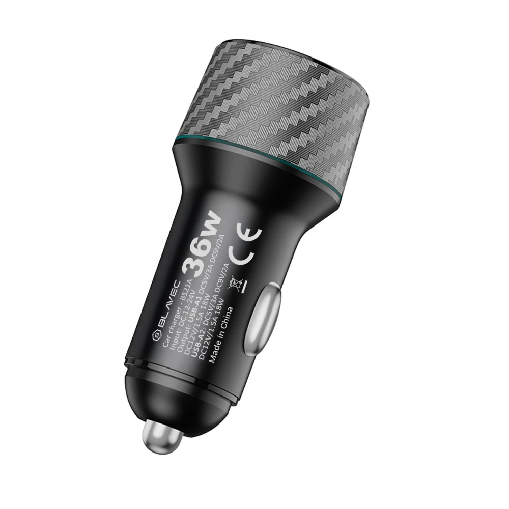 Oem Blavec automobilinis įkroviklis BS21A Carbon - 2xUSB - QC 3.0 36W 3A (CCBS21AC-2UB3A) juodos spalvos
