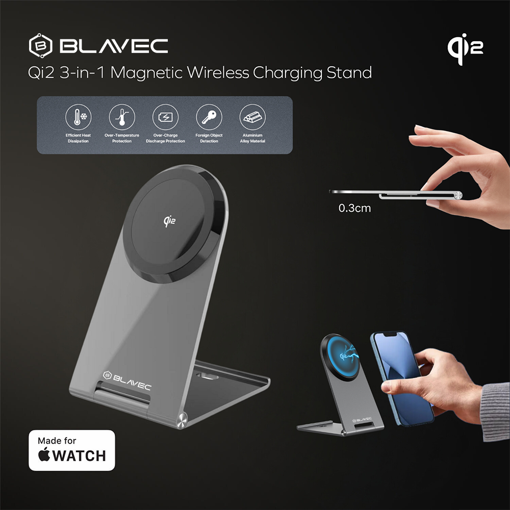 Oem Blavec belaidis įkroviklis BQI-01 Qi2 15W magnetic Magsafe + Raptor cable type C to type C (BQI01-QI2MS) sidabro spalvos