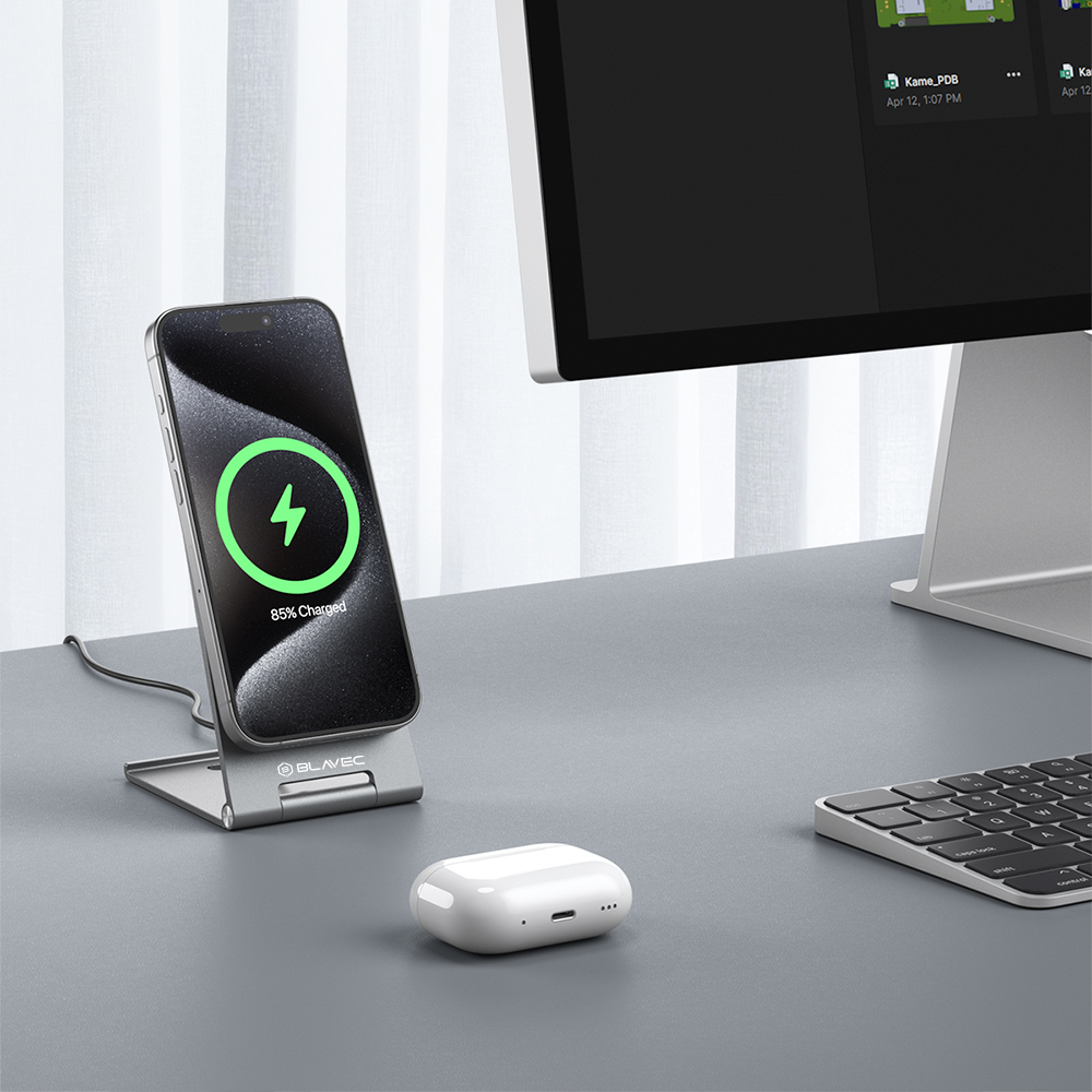 Oem Blavec belaidis įkroviklis BQI-01 Qi2 15W magnetic Magsafe + Raptor cable type C to type C (BQI01-QI2MS) sidabro spalvos