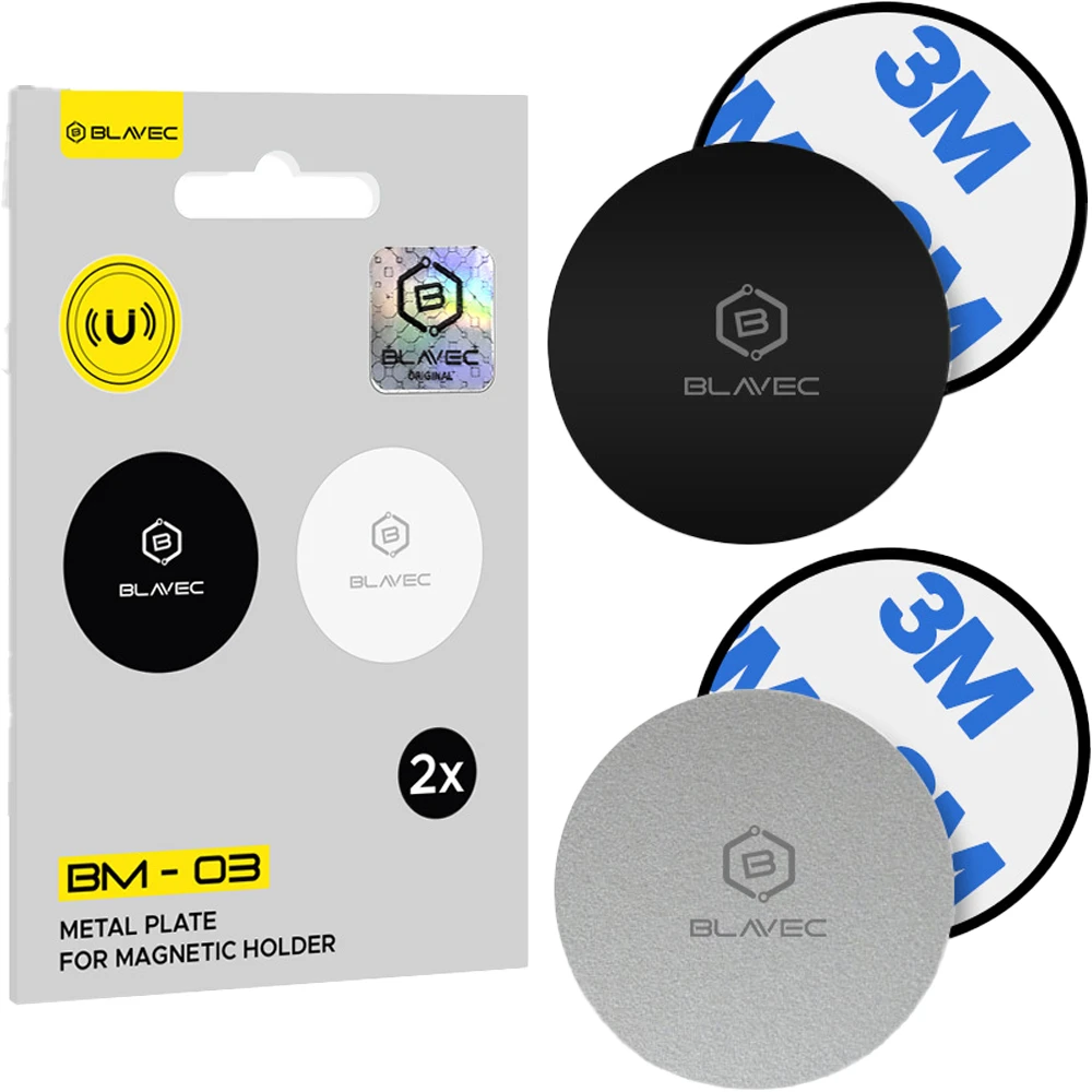 Oem Blavec magnetinio laikiklio plokštelė BM-03 rinkinys 2 vnt apvali (40mm) juodos ir sidabro spalvos