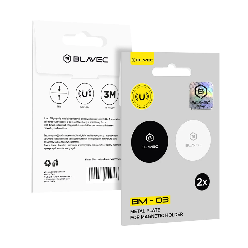 Oem Blavec magnetinio laikiklio plokštelė BM-03 rinkinys 2 vnt apvali (40mm) juodos ir sidabro spalvos