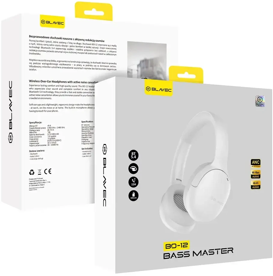 Oem Blavec ausines Bluetooth BO-12 Bass Master ANC (BO12-W) baltos spalvos