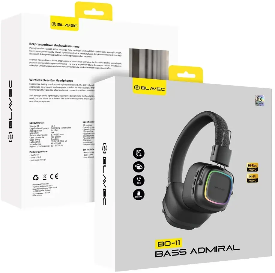 Oem Bluetooth ausinės BO-11 Bass Admiral (BO11-B) juodos spalvos