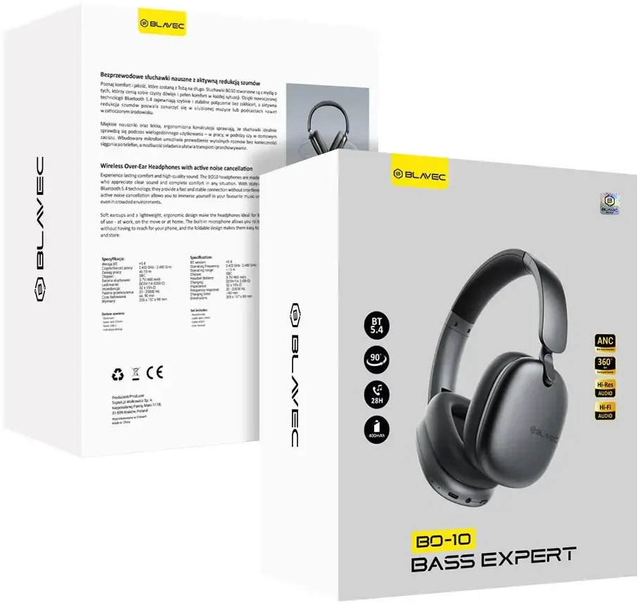 Oem Blavec Bluetooth ausinės BO-10 Bass Expert ANC (BO10-B) juodos spalvos