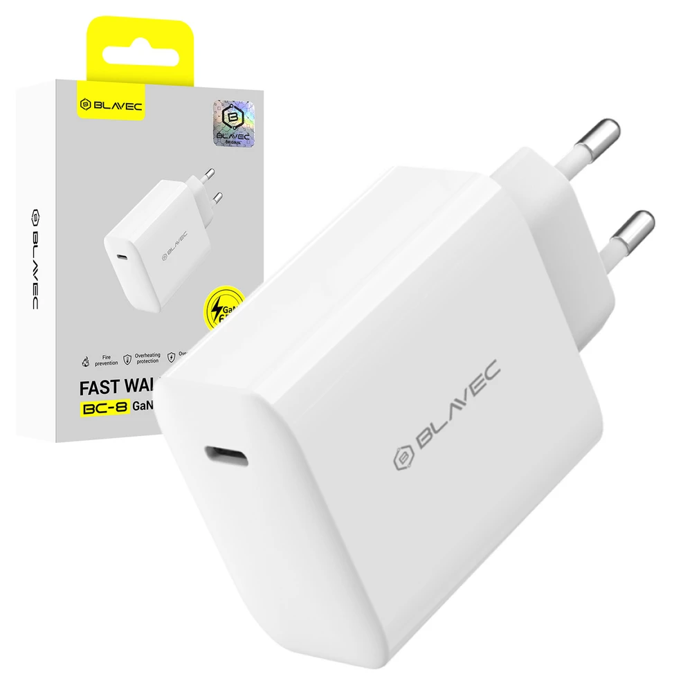 Blavec Wall charger BC-8 GaN4 – Type C – PD QC 65W 3A (TCBC8G4-CW653A) baltas