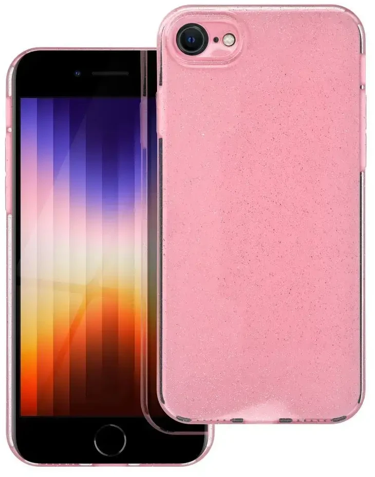 Oem Originalus iPhone 7 / 8 / SE 2020 / SE 2022 dėklas, skaidrus 2 mm, mirksinčios rožinės spalvos