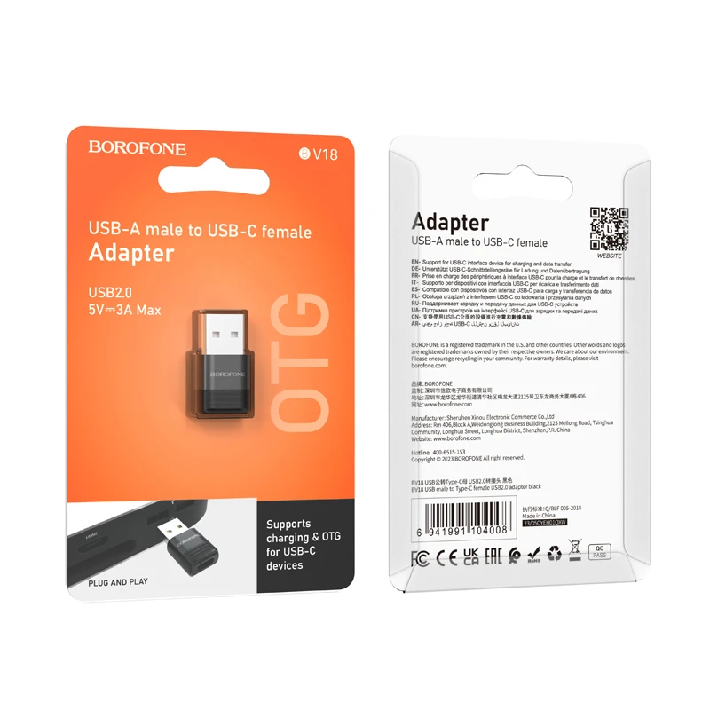 Oem Borofone Adapteris BV18 – USB to Type C – juodas