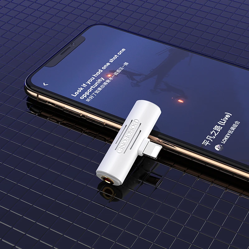 Adapteris Borofone BV7 iš Lightning į Lightning + 3,5mm baltas