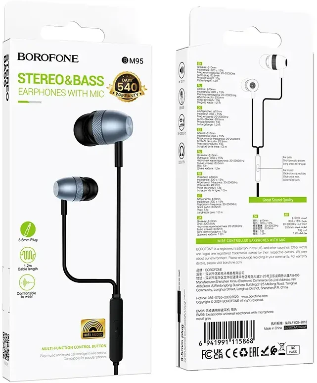 Oem Borofone Ausinės BM95 Excepcional su mikrofonu pilkos spalvos