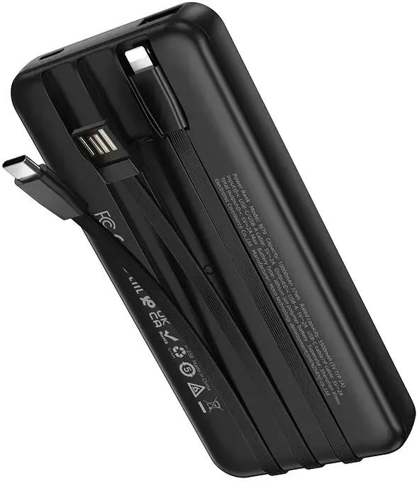 Oem Borofone Power Bank 10000mAh BJ79 Clever - USB - su Type C ir Lightning kabeliais juodos spalvos