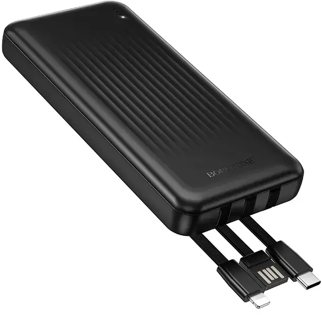 Oem Borofone Power Bank 10000mAh BJ79 Clever - USB - su Type C ir Lightning kabeliais juodos spalvos