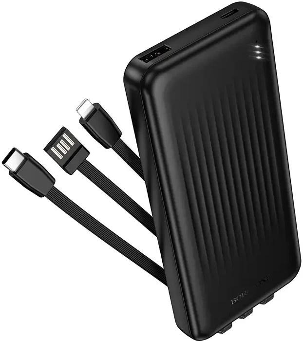 Oem Borofone Power Bank 10000mAh BJ79 Clever - USB - su Type C ir Lightning kabeliais juodos spalvos