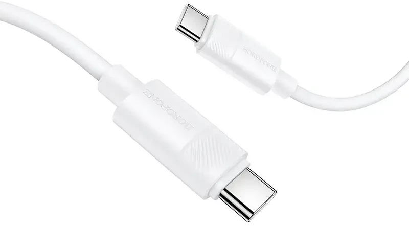 Borofone BX123 Leya duomenų perdavimo ir įkrovimo kabelis | USB-C į USB-C | PD | 60W | 1 m | balta