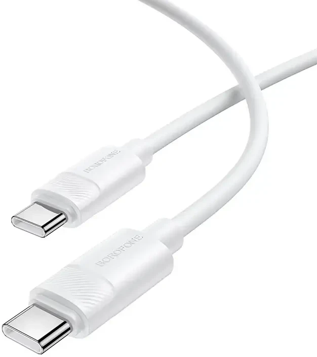 Borofone BX123 Leya duomenų perdavimo ir įkrovimo kabelis | USB-C į USB-C | PD | 60W | 1 m | balta