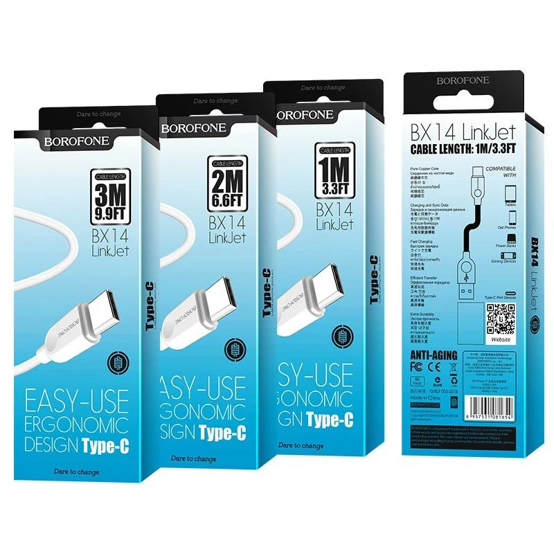 USB kabelis BOROFONE BX14 type-C baltas 1m