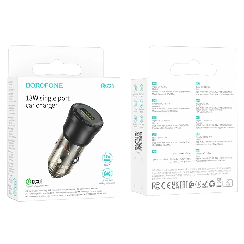 Borofone automobilinis įkroviklis BZ23 Noble - USB - QC 3.0 18W 3A juodos spalvos