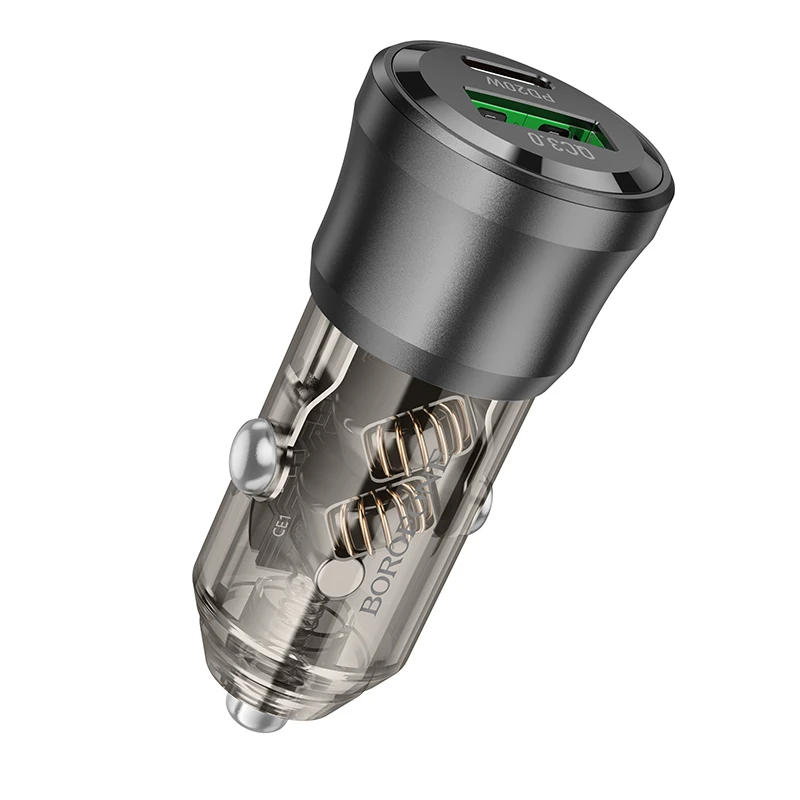 Borofone automobilinis įkroviklis BZ25 Journey - USB + Type C - PD38W 3A juodos spalvos