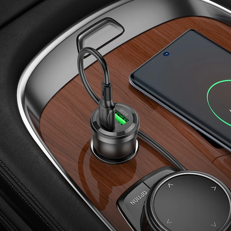 Borofone automobilinis įkroviklis BZ25 Journey - USB + Type C - PD38W 3A juodos spalvos