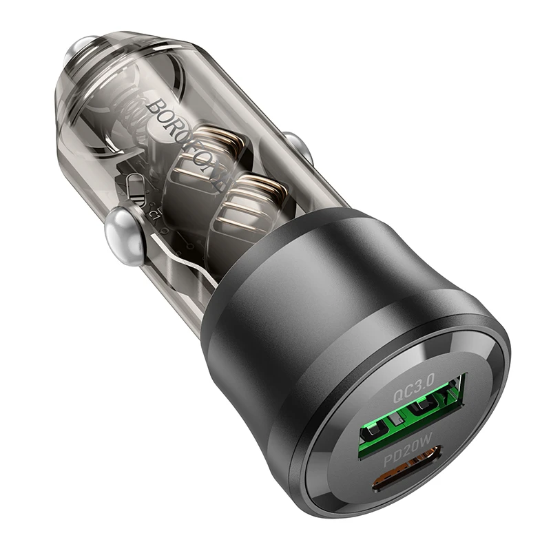 Borofone automobilinis įkroviklis BZ25 Journey - USB + Type C - PD38W 3A juodos spalvos