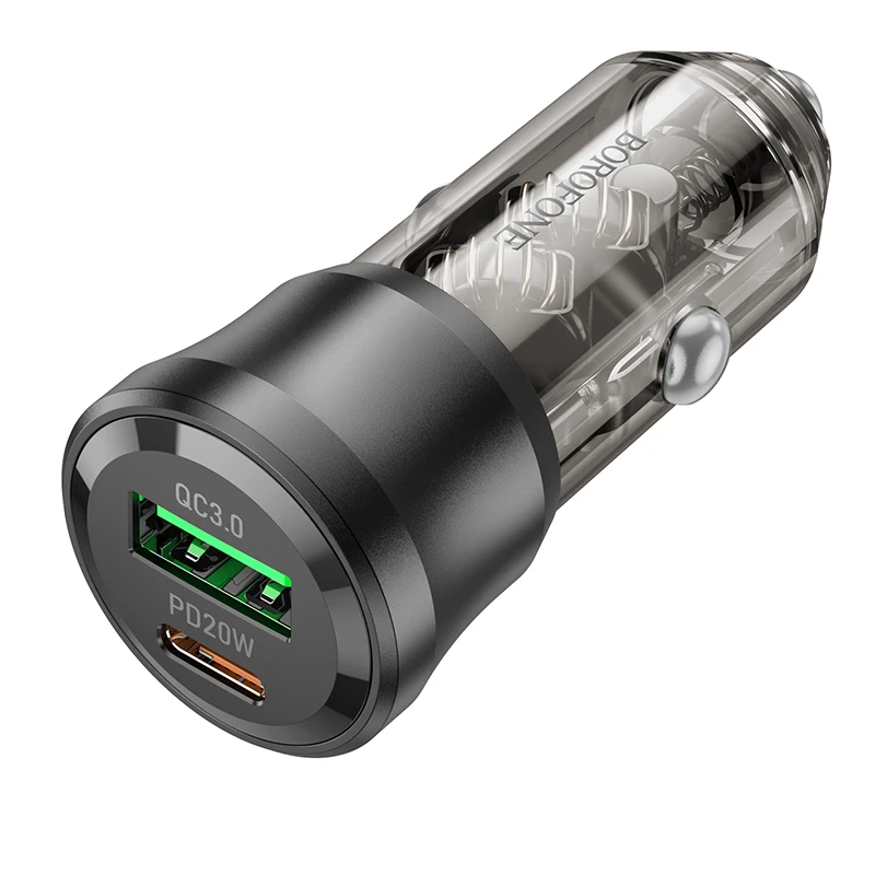 Borofone automobilinis įkroviklis BZ25 Journey - USB + Type C - PD38W 3A juodos spalvos