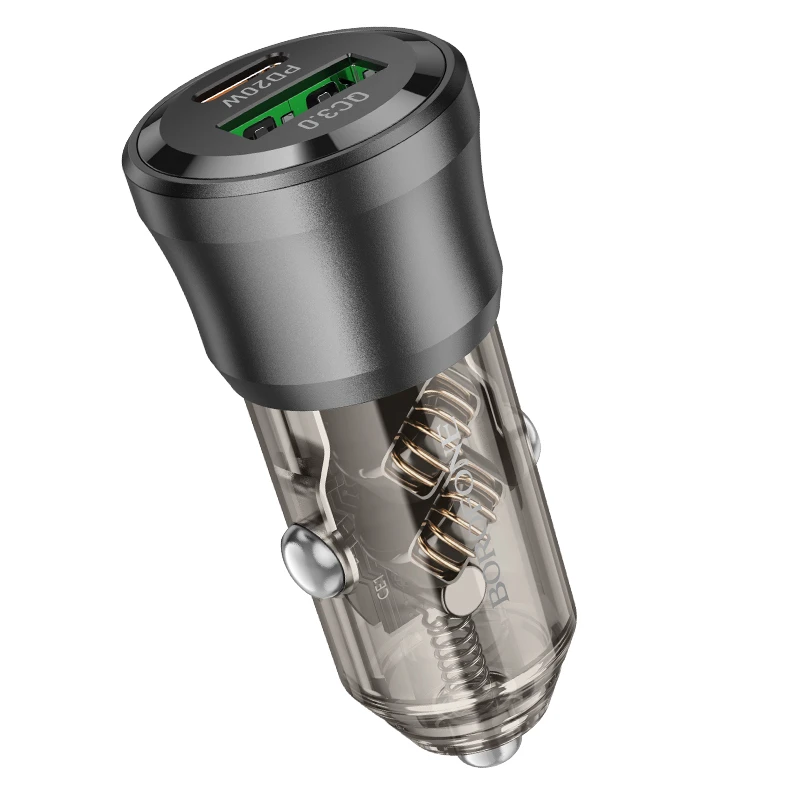Borofone automobilinis įkroviklis BZ25 Journey - USB + Type C - PD38W 3A juodos spalvos