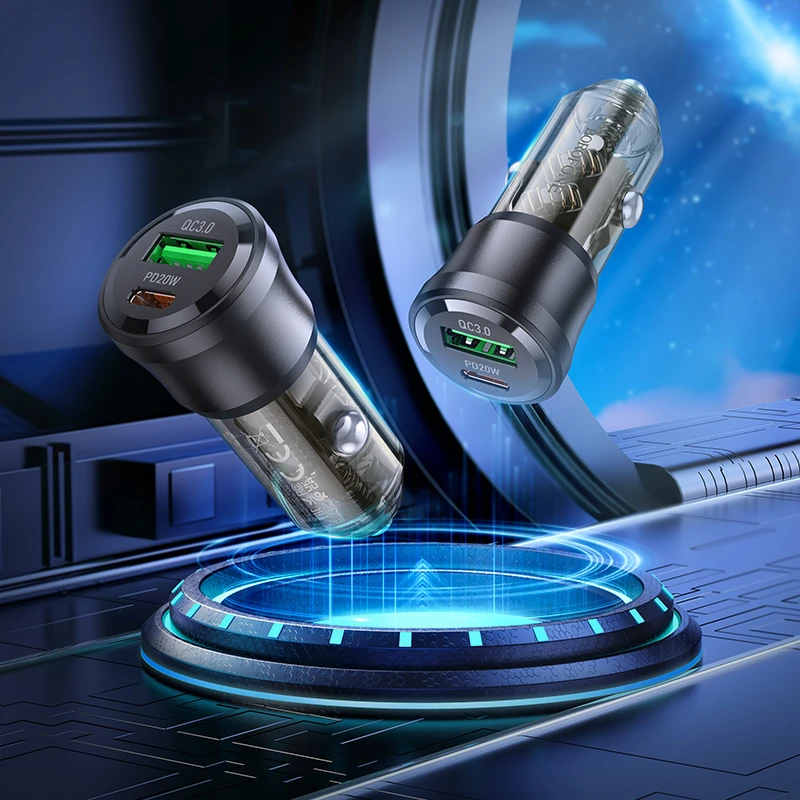 Borofone automobilinis įkroviklis BZ25 Journey - USB + Type C - PD38W 3A juodos spalvos