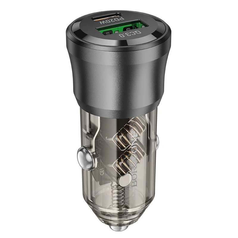 Borofone automobilinis įkroviklis BZ25 Journey - USB + Type C - PD38W 3A juodos spalvos