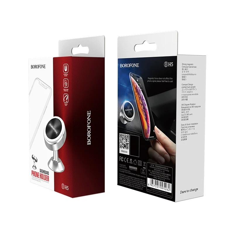 Automobilinis telefono laikiklis Borofone BH5 Platinum, tvirtinamas ant prietaisų skydelio, magnetinis