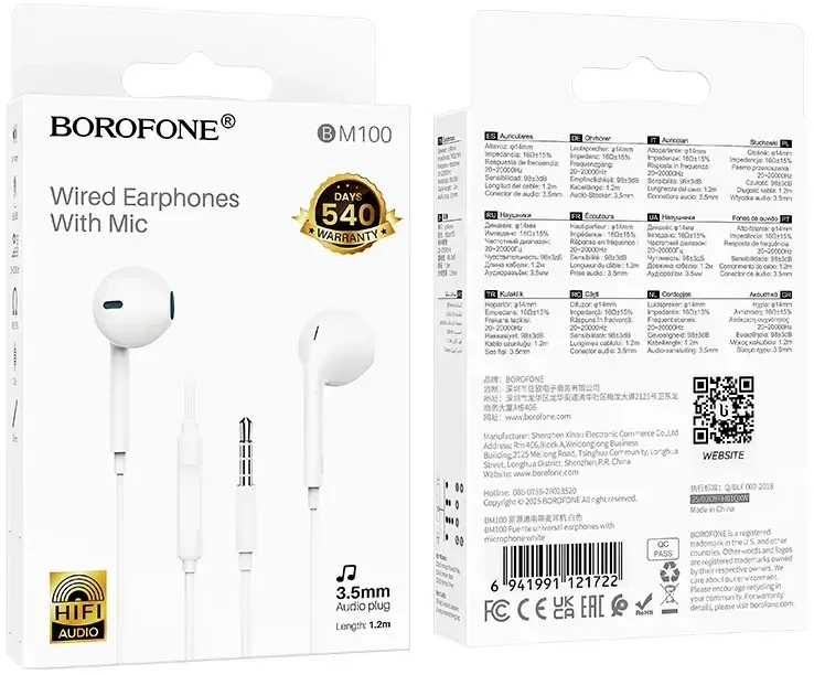 Oem Borofone ausinės BM100 Fuente su mikrofonu baltos spalvos