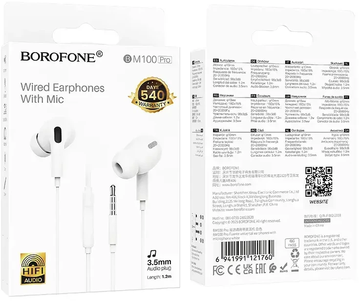 Oem Borofone ausinės BM100 Pro Fuente su mikrofonu baltos spalvos