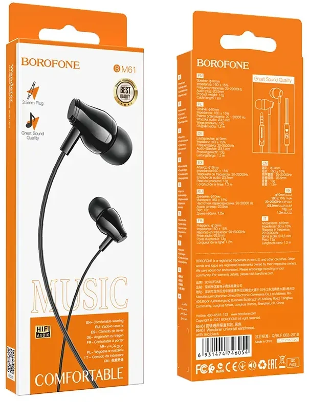 Oem Borofone Ausinės BM61 Wanderer su mikrofonu juodos spalvos